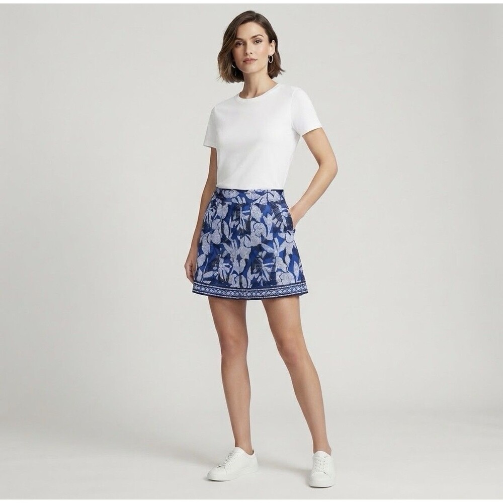 NWT Chico's Zynergy UPF Esperanza Blue Grotto Pleated Skirt Size 8 (1) $79.50
